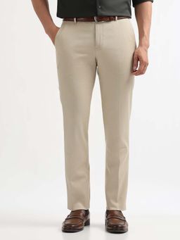 Arrow - Mens Beige Mid Waist Textured Formal Trouser