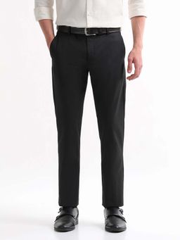 Arrow - Mens Black Mid Waist Textured Formal Trouser