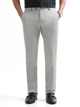 Arrow - Mens Grey Mid Waist Textured Formal Trouser