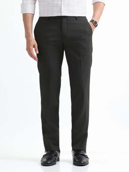 Arrow - Mens Black Mid Waist Textured Formal Trouser