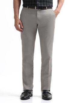 Arrow - Mens Grey Mid Waist Textured Formal Trouser