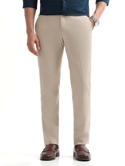 Arrow - Mens Beige Mid Waist Textured Formal Trouser