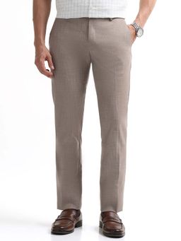 Arrow - Mens Brown Mid Waist Self Design Formal Trouser