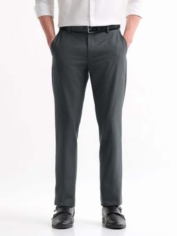 Arrow - Mens Grey Mid Waist Solid Formal Trouser