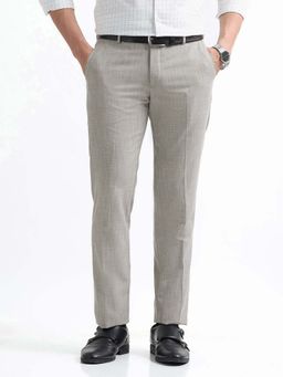Arrow - Mens Grey Mid Waist Self Design Formal Trouser