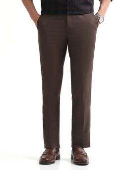Arrow - Mens Brown Mid Waist Self Design Formal Trouser