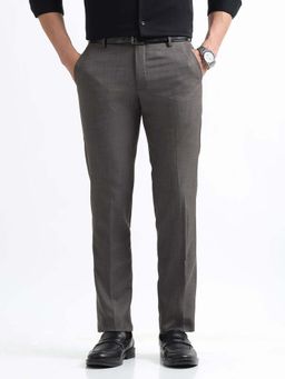 Arrow - Mens Grey Mid Waist Self Design Formal Trouser