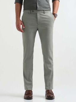 Arrow - Mens Green Mid Waist Solid Formal Trouser