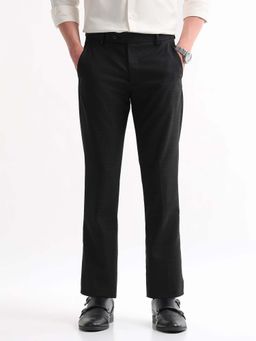 Arrow - Mens Black Mid Waist Checks Formal Trouser