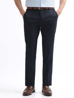 Arrow - Mens Navy Blue Mid Waist Checks Formal Trouser