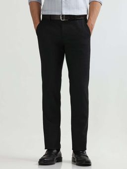 Arrow - Mens Black Mid Waist Self Design Formal Trouser