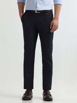 Arrow - Mens Blue Mid Waist Self Design Formal Trouser