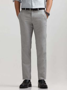 Arrow - Mens Grey Mid Waist Self Design Formal Trouser