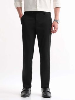 Arrow - Mens Black Mid Waist Self Design Formal Trouser