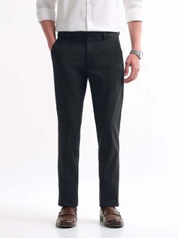 Arrow - Mens Blue Mid Waist Self Design Formal Trouser