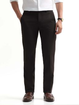 Arrow - Mens Brown Mid Waist Checks Formal Trouser