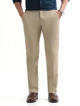 Arrow - Mens Beige Mid Waist Checks Formal Trouser