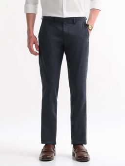 Arrow - Mens Blue Mid Waist Self Design Formal Trouser