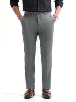 Arrow - Mens Grey Mid Waist Solid Formal Trouser