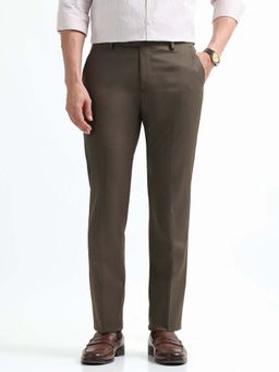 Arrow - Mens Brown Mid Waist Solid Formal Trouser