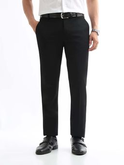 Arrow - Mens Black Mid Waist Solid Formal Trouser