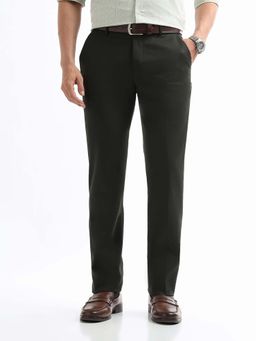 Arrow - Mens Green Mid Waist Solid Formal Trouser