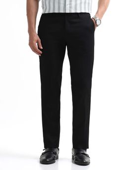 Arrow - Mens Black Mid Waist Solid Formal Trouser