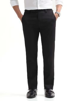 Arrow - Mens Grey Mid Waist Solid Formal Trouser