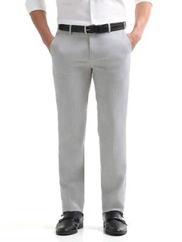 Arrow - Mens Grey Mid Waist Solid Formal Trouser