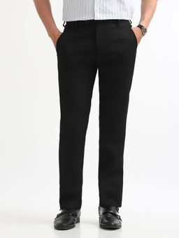 Arrow - Mens Black Mid Waist Solid Formal Trouser
