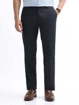 Arrow - Mens Blue Mid Waist Solid Formal Trouser