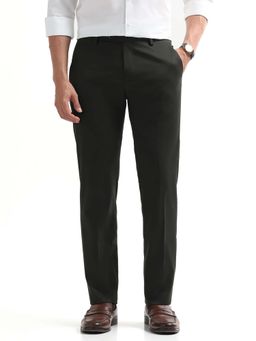 Arrow - Mens Green Mid Waist Solid Formal Trouser