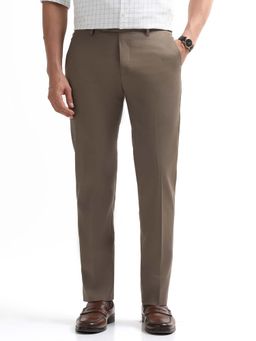 Arrow - Mens Brown Mid Waist Solid Formal Trouser