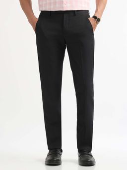 Arrow - Mens Black Mid Waist Solid Formal Trouser