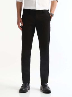Arrow - Mens Black Mid Waist Stripes Formal Trouser
