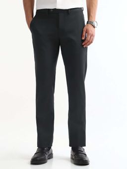 Arrow - Mens Grey Mid Waist Stripes Formal Trouser