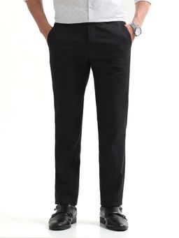 Arrow - Mens Grey Mid Waist Checks Formal Trouser