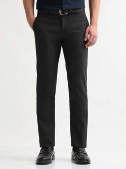 Arrow - Mens Black Mid Waist Textured Formal Trouser
