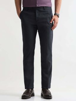 Arrow - Mens Grey Mid Waist Textured Formal Trouser