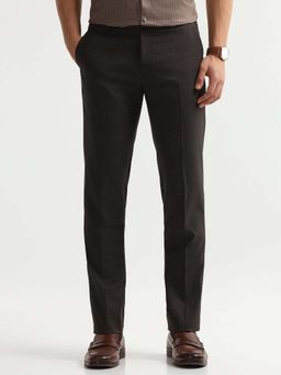 Arrow - Mens Brown Mid Waist Textured Formal Trouser