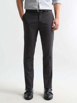 Arrow - Mens Black Mid Waist Textured Formal Trouser