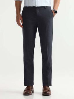 Arrow - Mens Blue Mid Waist Textured Formal Trouser