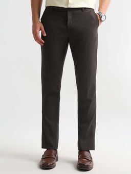 Arrow - Mens Brown Mid Waist Textured Formal Trouser