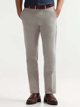 Arrow - Mens Grey Mid Waist Textured Formal Trouser