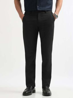 Arrow - Mens Black Mid Waist Textured Formal Trouser