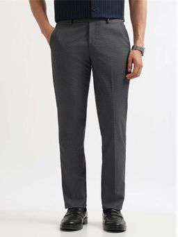 Arrow - Mens Grey Mid Waist Textured Formal Trouser