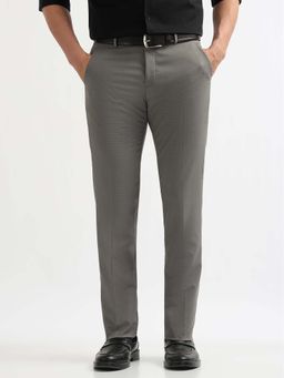 Arrow - Mens Grey Mid Waist Textured Formal Trouser
