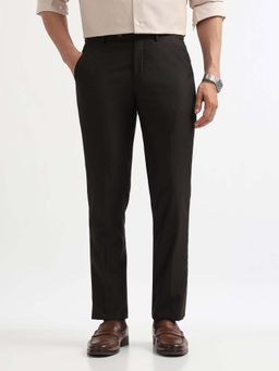 Arrow - Mens Brown Mid Waist Textured Formal Trouser