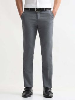 Arrow - Mens Grey Mid Waist Textured Formal Trouser