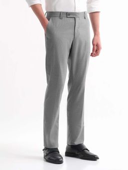 Arrow - Mens Grey Mid Waist Textured Formal Trouser